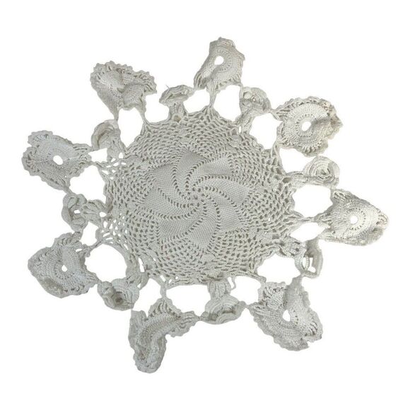 Vintage Crocheted Doilie Fancy 3d Flower SwirlEdge Design 11”x11” Centerpiece - Picture 2 of 4